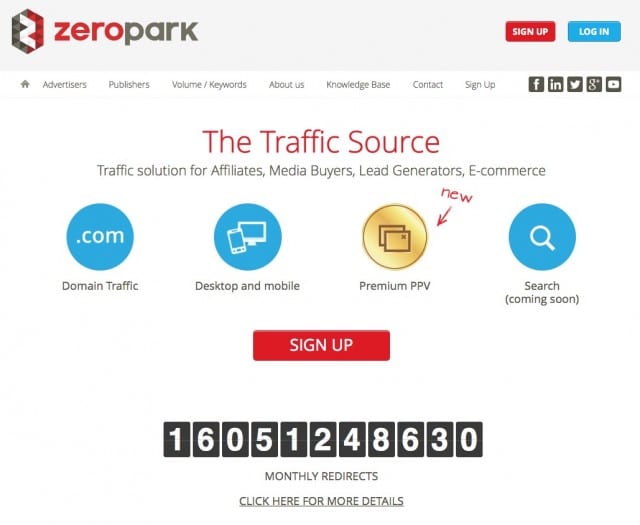 Zeropark coupon homepage