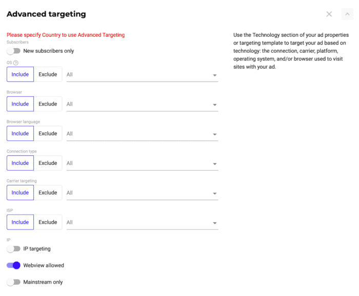 RichAds Review - Advanced Targeting