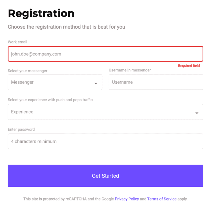RichAds Review - Registration