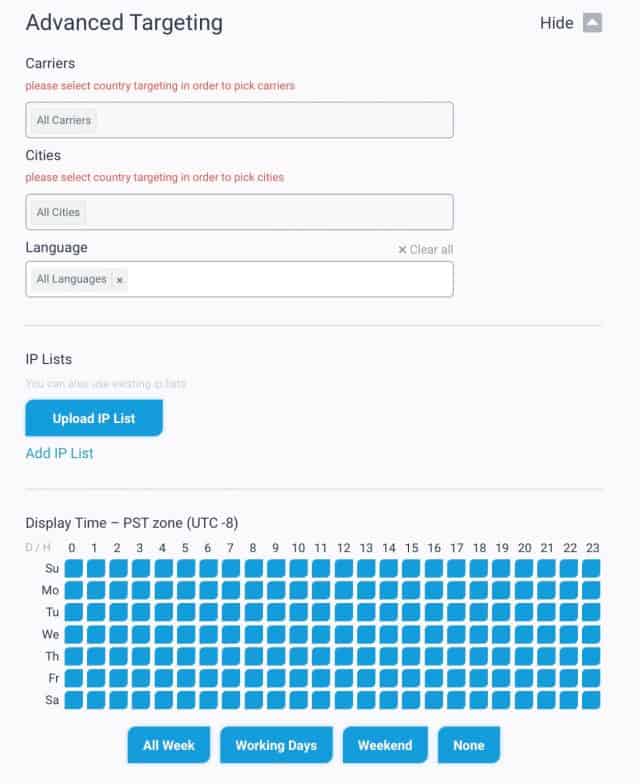 adoperator campaign advanced targeting