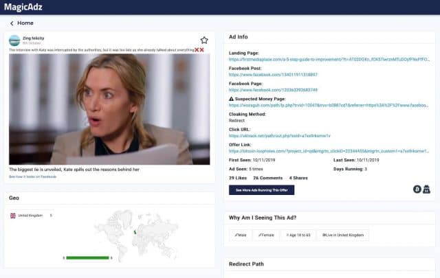 facebook ad spy tool magicadz - ad info