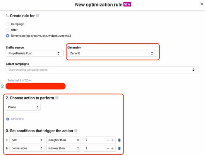 Voluum Automizer campaign auto optimization - Zone Rule