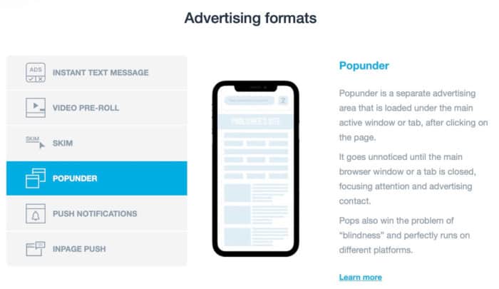 Clickadu ad formats