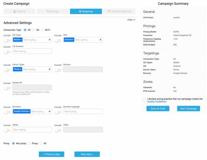 Clickadu targeting