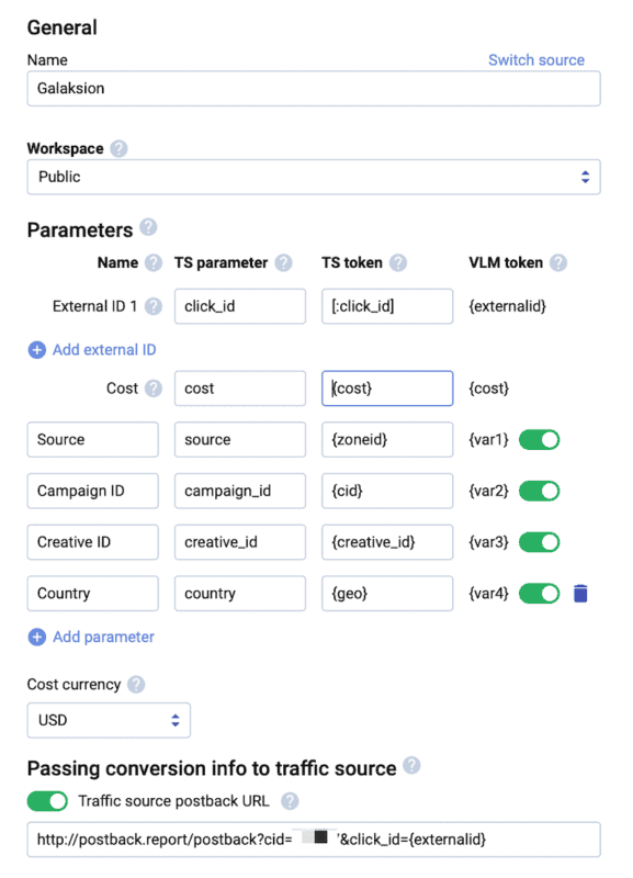 galaksion ads review - tracker voluum tokens